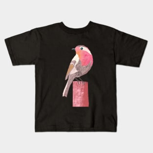 Robin illustration pink, yellow, red and grey colored bird Kids T-Shirt